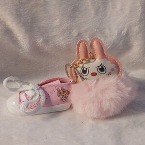 Pretty n Pink Labubu mini sneaker and very soft Fuzzy Labubu keychain